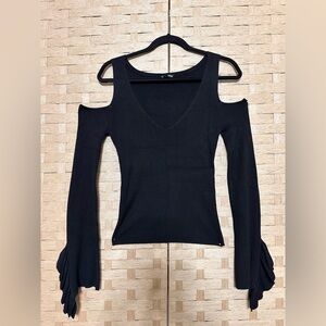 Express black Cold Shoulder Ribbed Knit Top w/ Statement Sleeves
